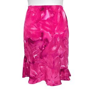 Vintage Y2K Pink Floral Flared Midi Skirt. L/XL. Fairycore Tropical Girlhoodcore